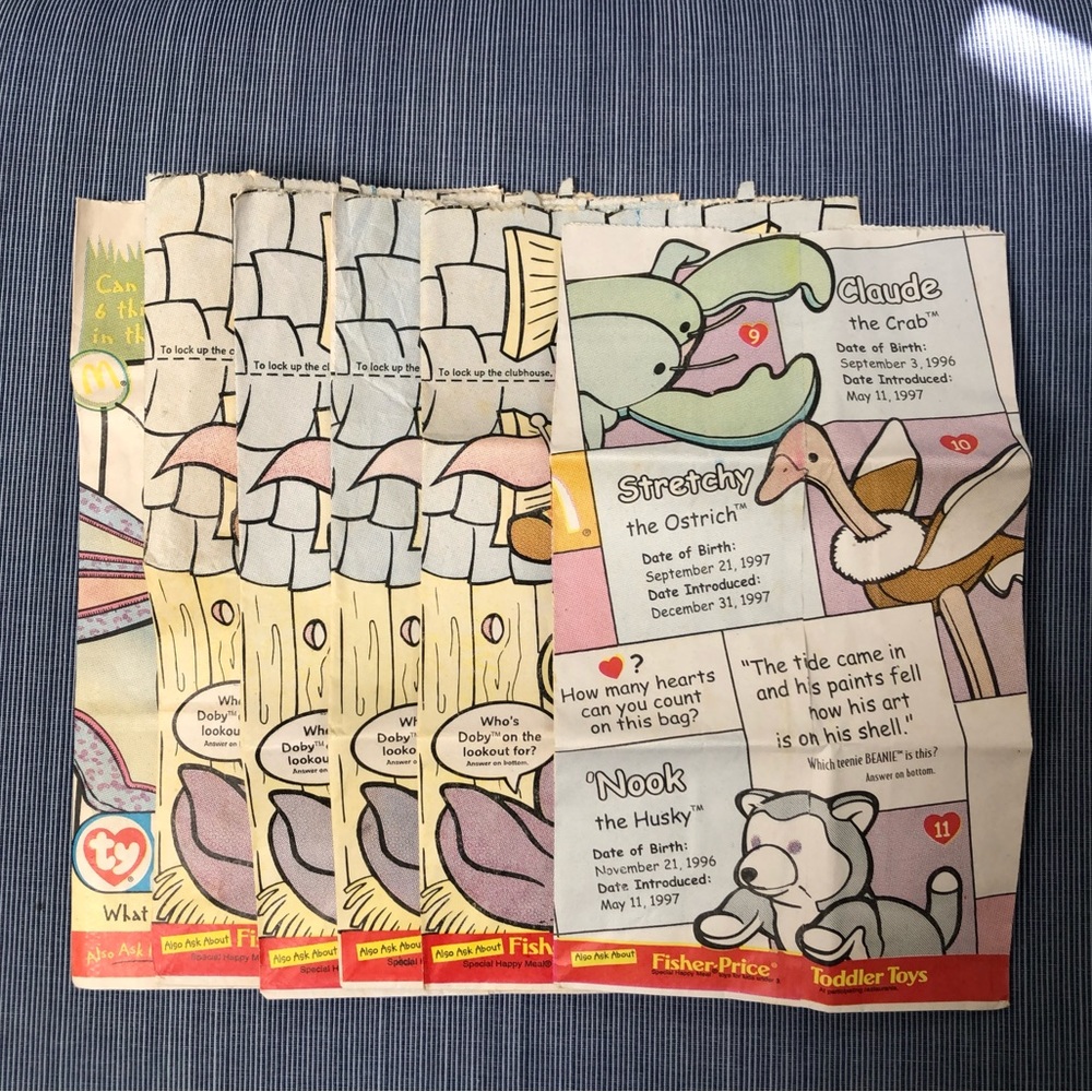 Six (6) McDonald's Ty Beanie Baby Bags